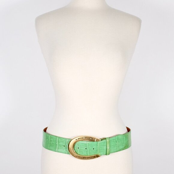 Ralph Lauren Collection Belt sz M alligator green gold horseshoe buckle main image 15